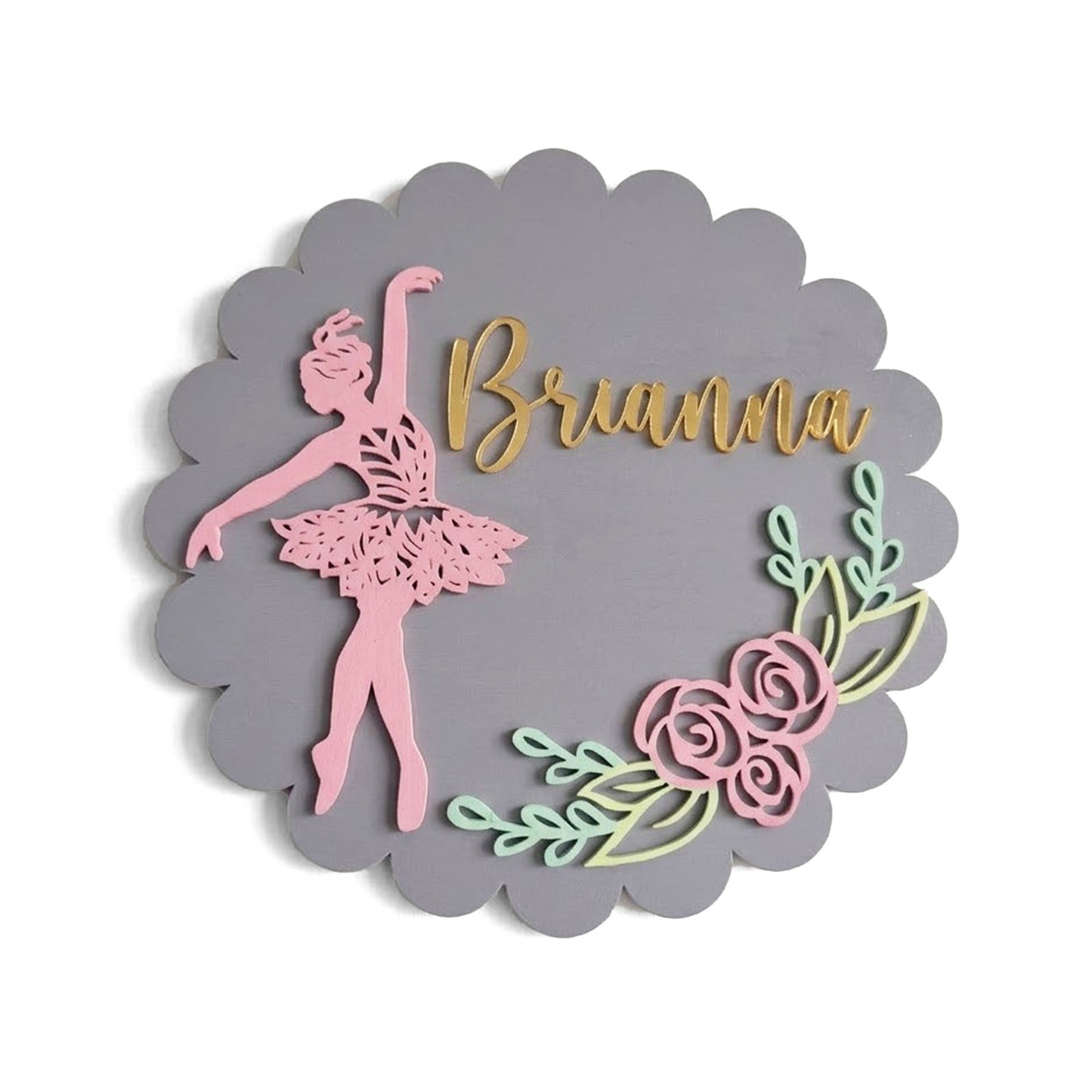 Dance Themed Hand-Painted Wooden Scalloped Cloud Kids Name Plate - Design 1