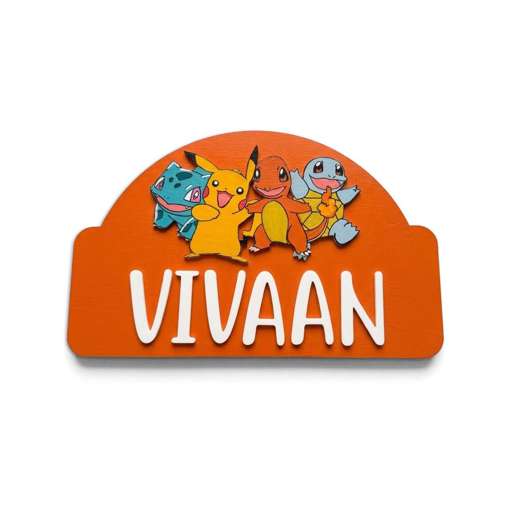 Pokemon Themed Hand-Painted Wooden Arch-shaped Kids Name Plate