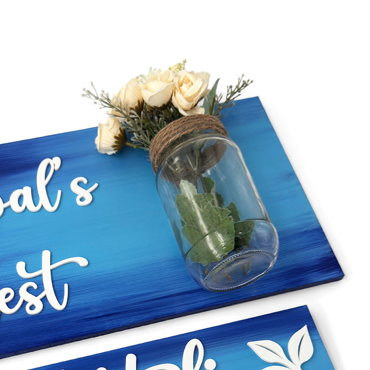 Hand-Painted Wooden Name Plate With Jar For Home - Jar Board & Two Planks