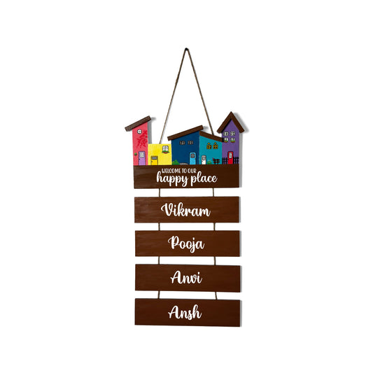 Hut-Shaped Hand-Painted Wooden Name Plate For Home - Hut Board & Four Planks Design 3
