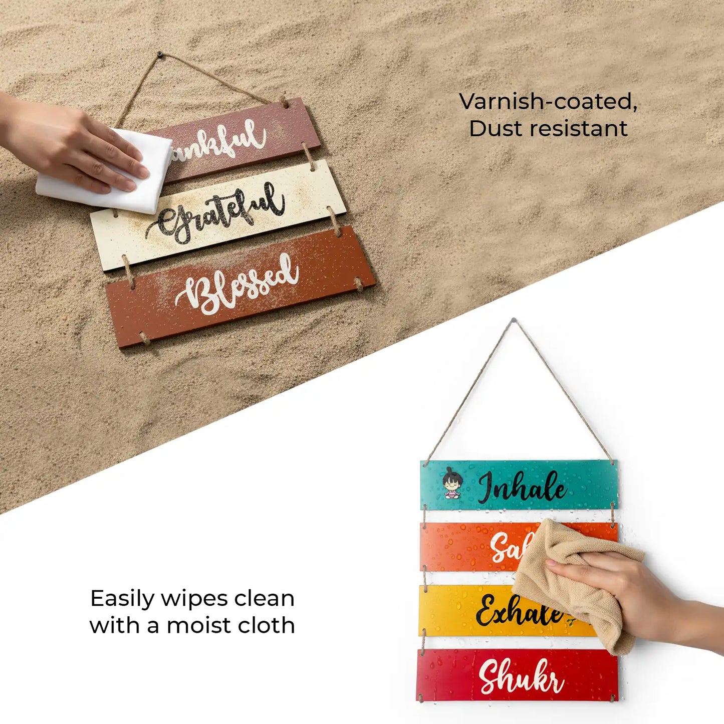 Inhale Sabr Exhale Shukr Hand-Painted Wooden Plank Wall Hanging