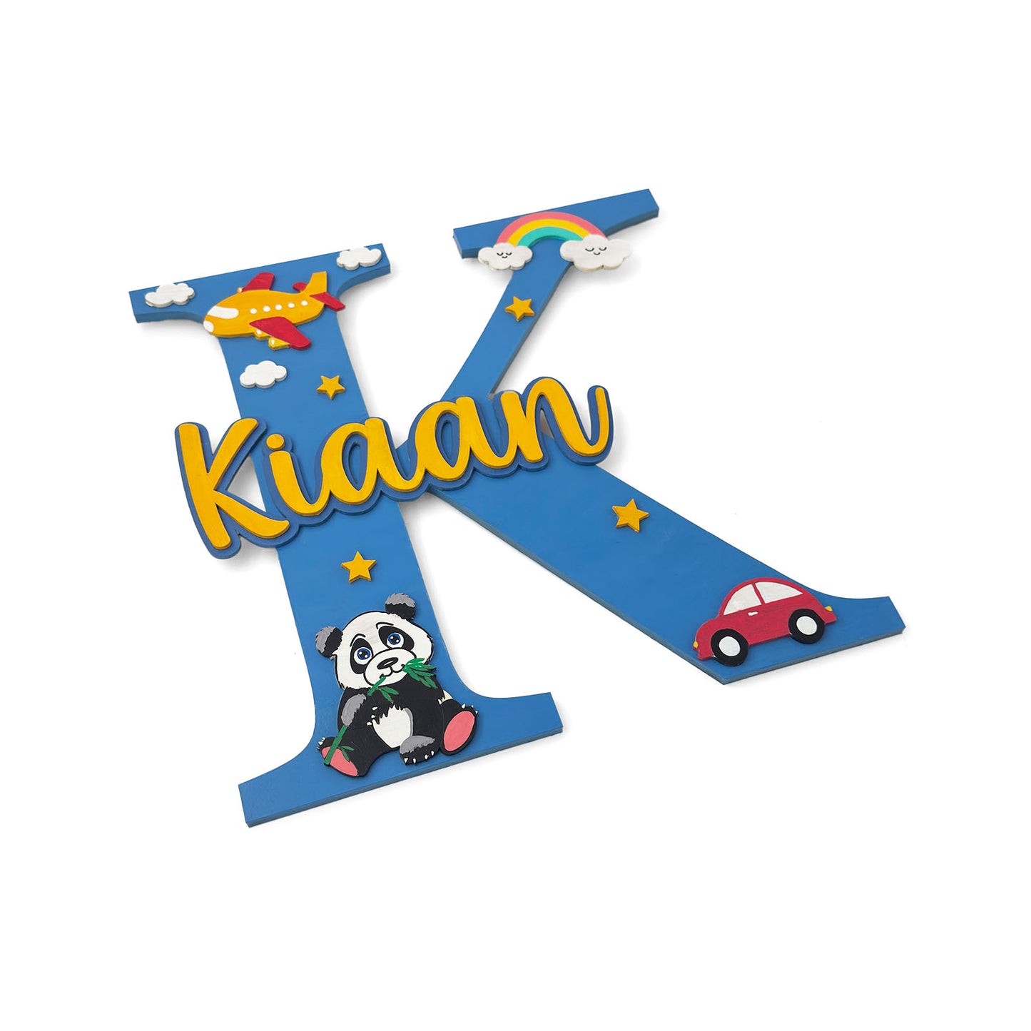 Layered Alphabet Initial Hand-Painted Wooden Kids Name Plate For Boys - Design 1
