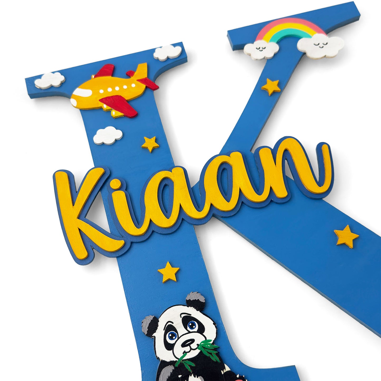 Layered Alphabet Initial Hand-Painted Wooden Kids Name Plate For Boys - Design 1