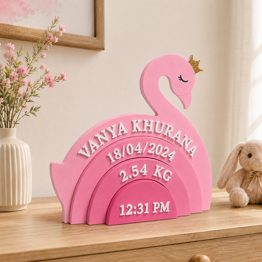 Duck Themed Hand-Painted Wooden Personalised Baby Birth Details Name Plate