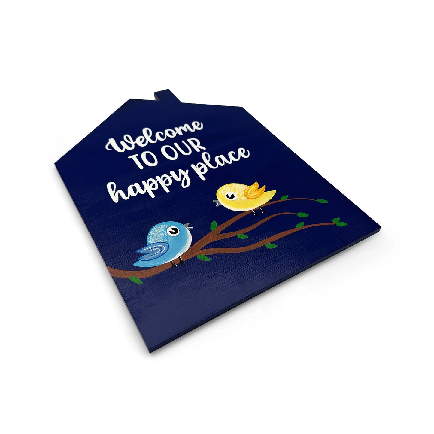 Welcome To Our Happy Place Hand-Painted Wooden Wall Hanging