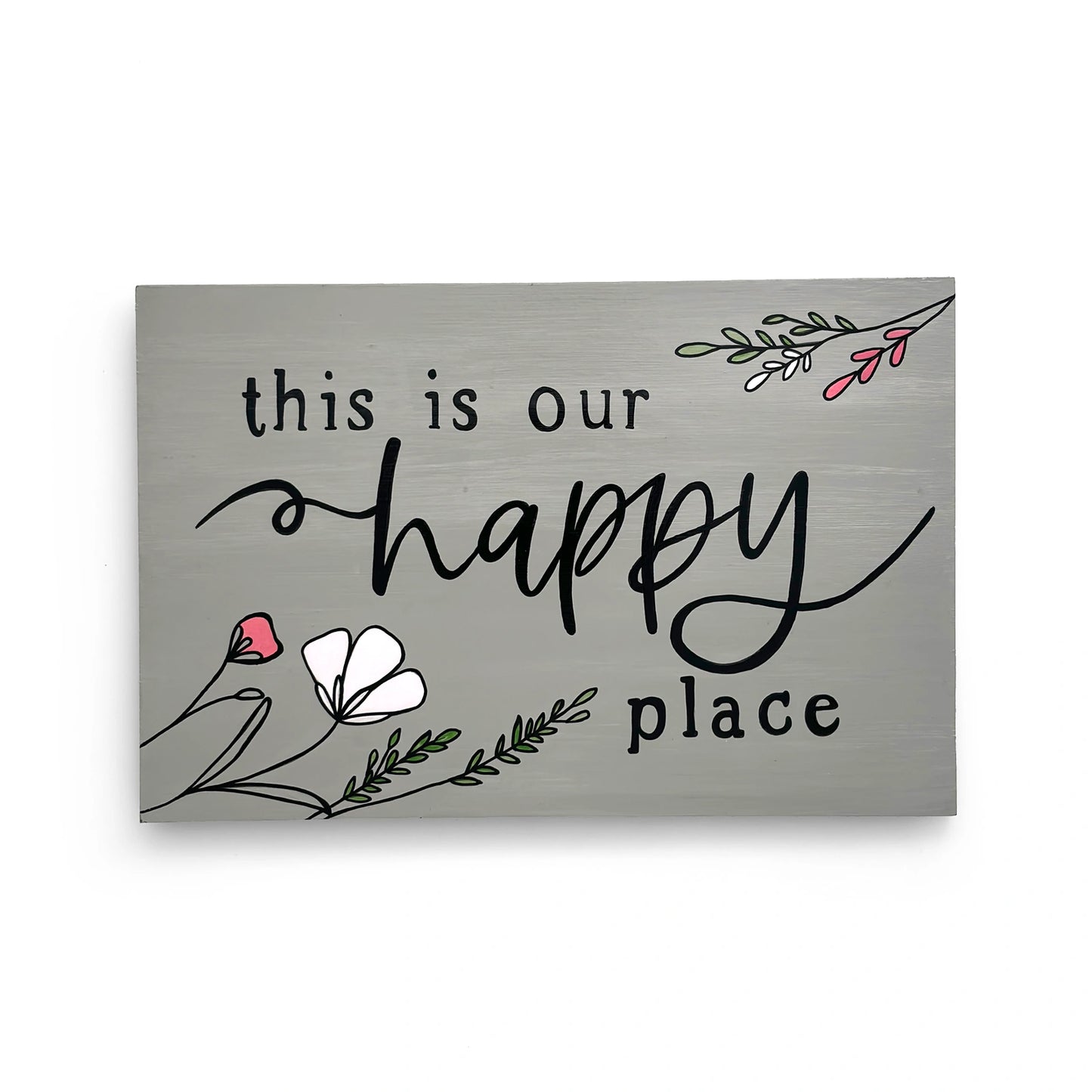This Is Our Happy Place Hand-Painted Wooden Wall Hanging