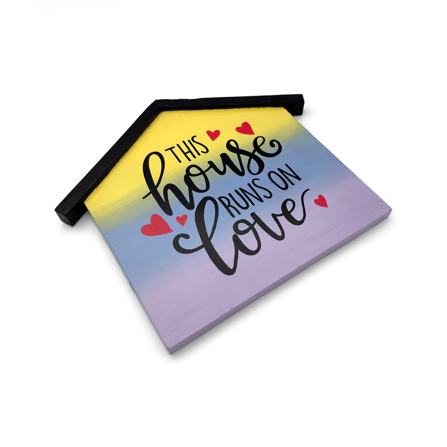 This House Runs On Love Hand-Painted Wooden Wall Hanging