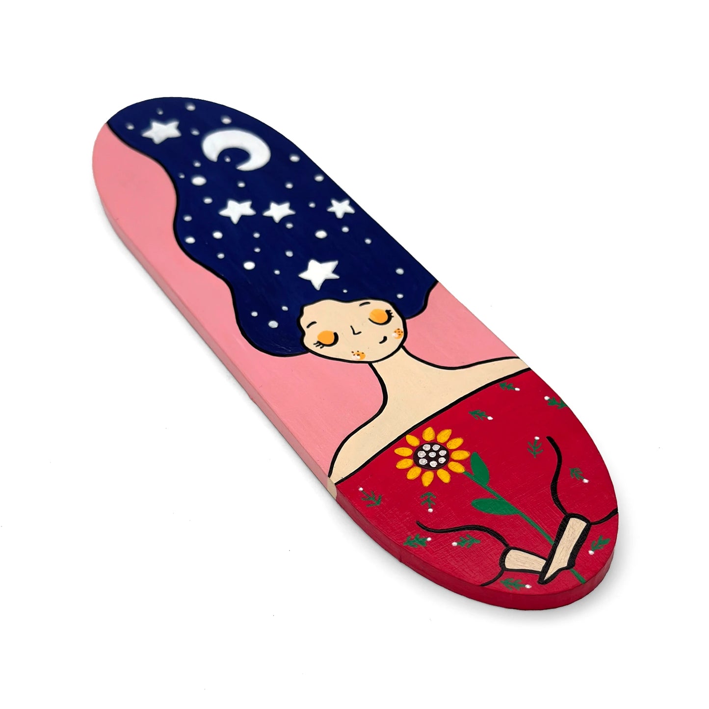 Sleeping Girl Hand-Painted Wooden Oval Wall Hanging