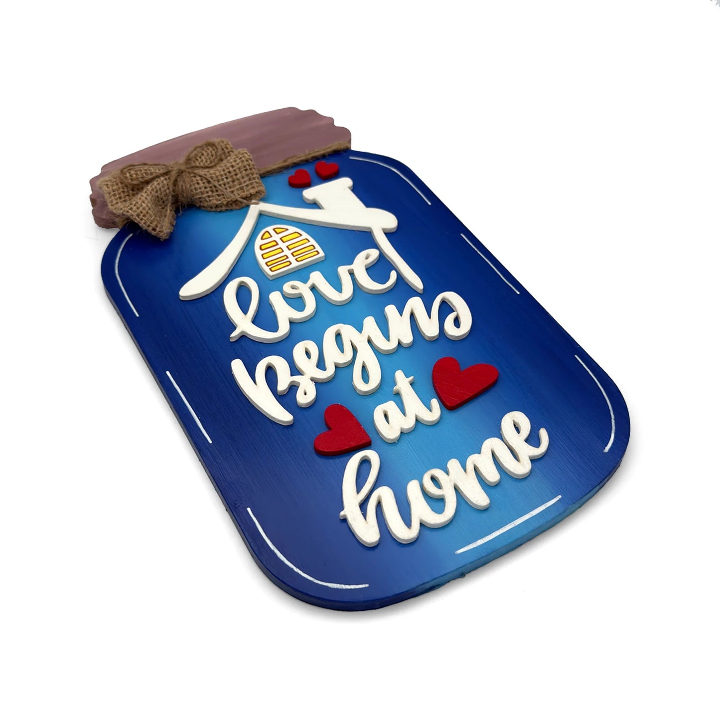Love Begins At Home Hand-Painted Wooden Wall Hanging