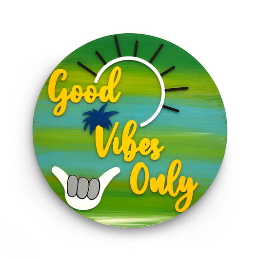 Good Vibes Only Hand-Painted Wooden Wall Hanging in Beach Theme
