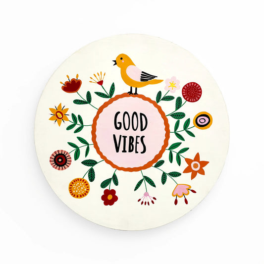 Good Vibes Hand-Painted Wooden Wall Hanging