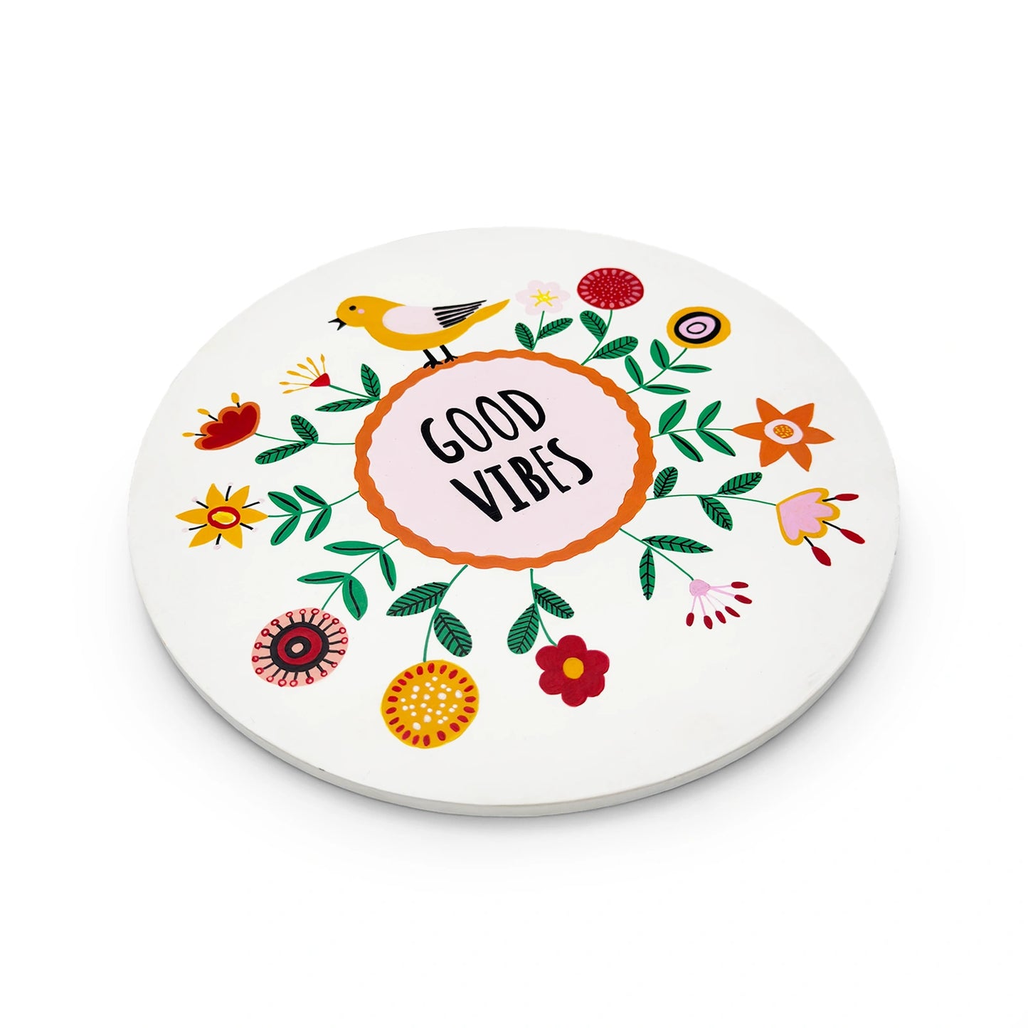 Good Vibes Hand-Painted Wooden Wall Hanging