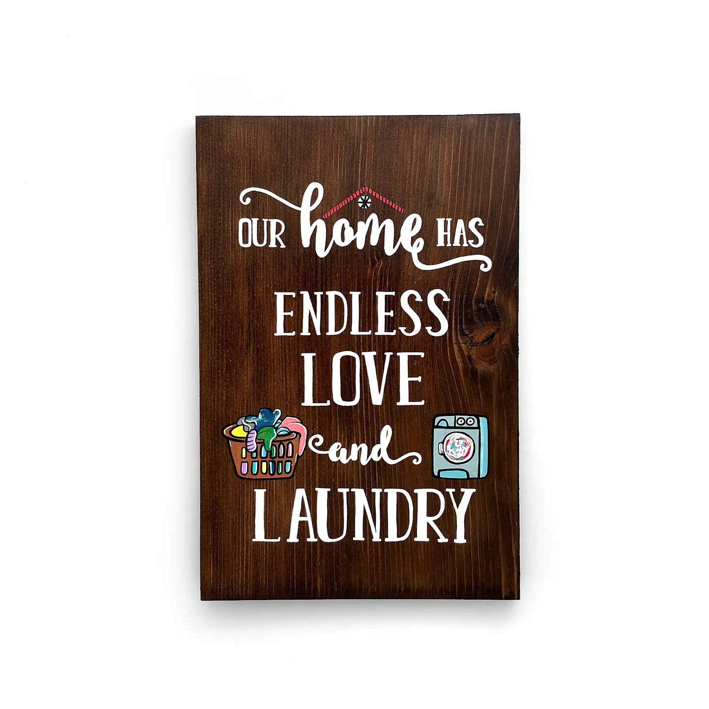 Endless Love & Laundry Hand-Painted Wooden Wall Hanging