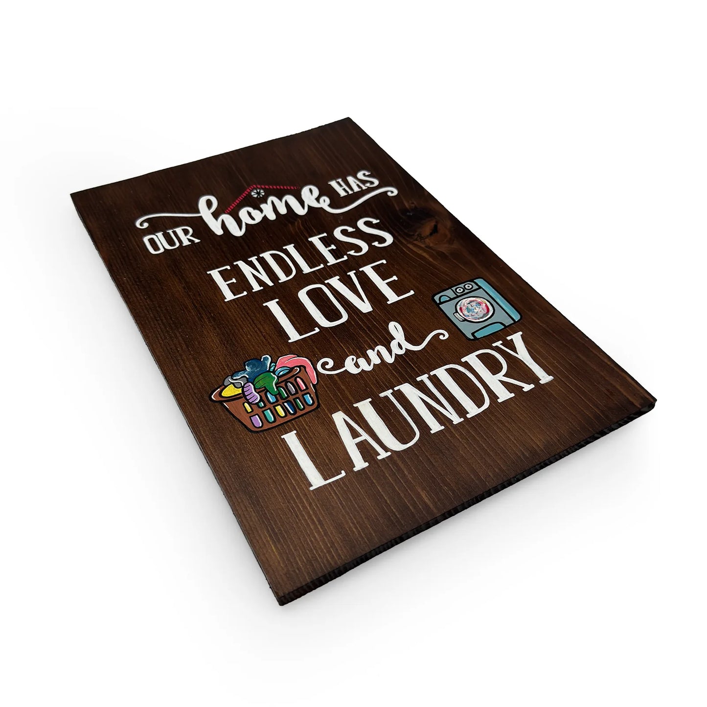 Endless Love & Laundry Hand-Painted Wooden Wall Hanging