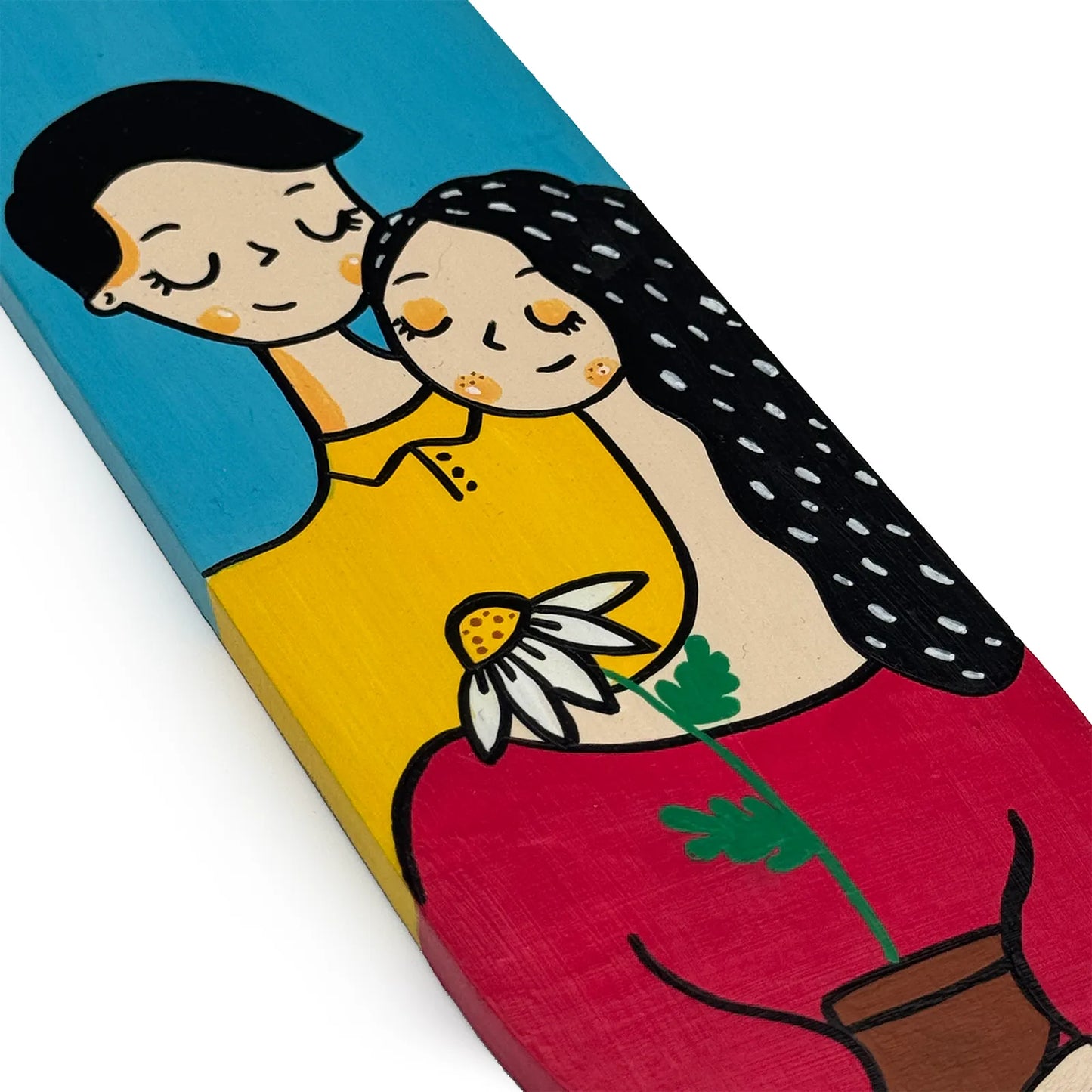 Couple Hand-Painted Wooden Oval Wall Hanging