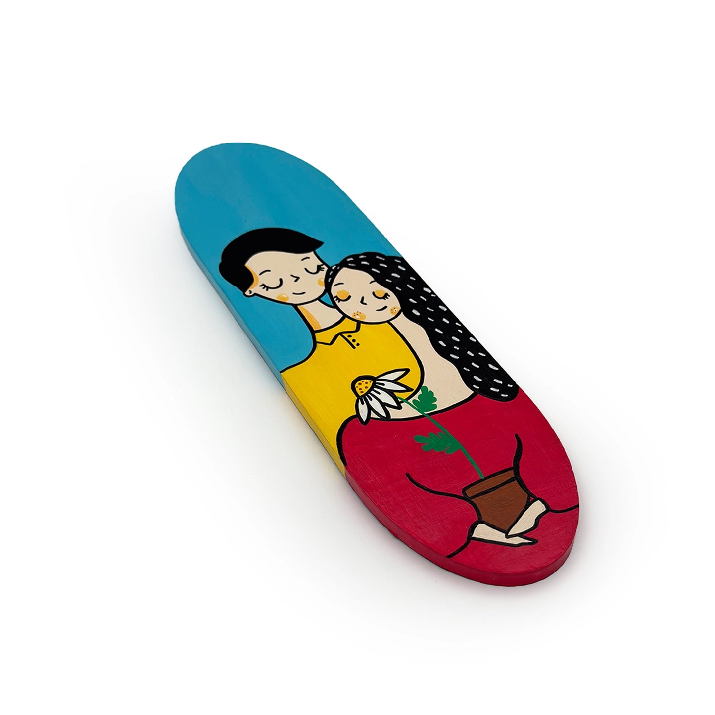 Couple Hand-Painted Wooden Oval Wall Hanging