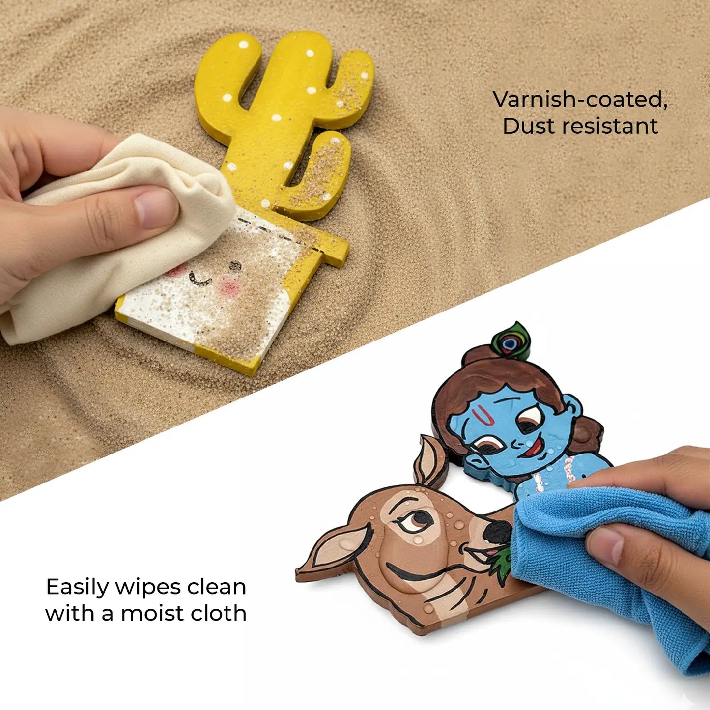 Lord Krishna With Pots Of Butter Hand-Painted Wooden Fridge Magnet