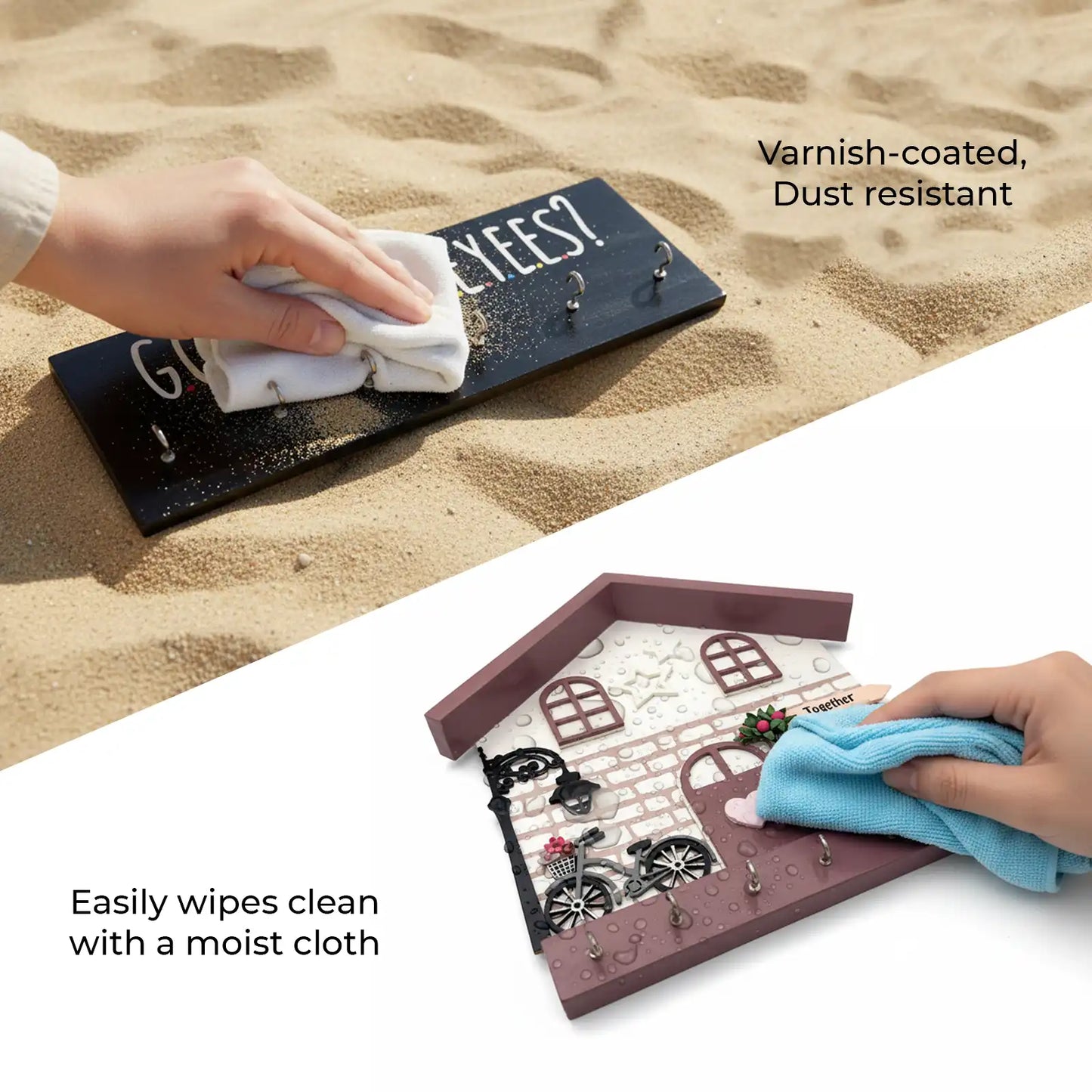 Hand-Painted Wooden Hut Key Holder With Bird