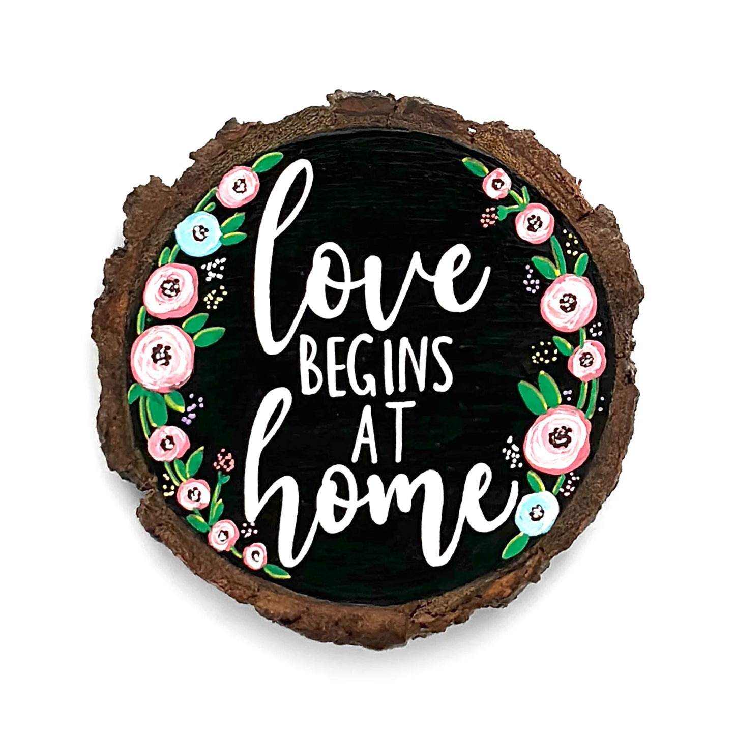 Love Begins At Home Hand-Painted Wooden Coaster