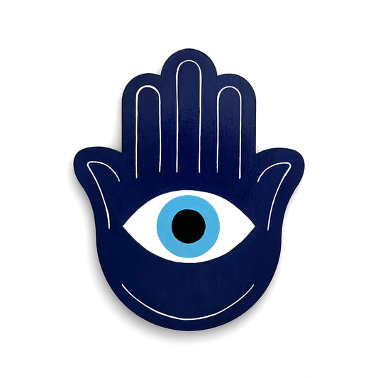 Hamsa Hand Evil Eye Hand-Painted Wooden Wall Hanging