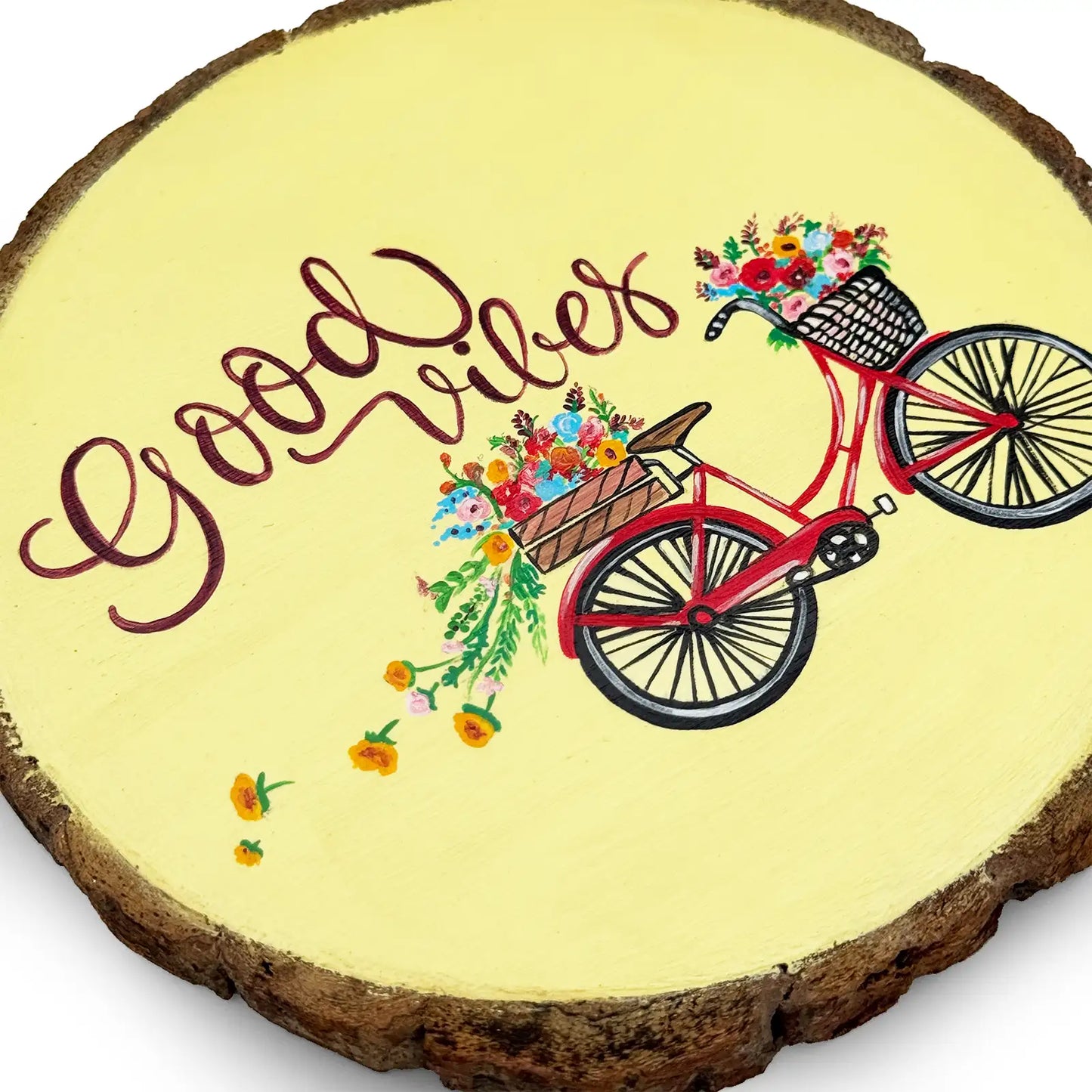 Good Vibes Hand-Painted Wooden Log Wall Hanging