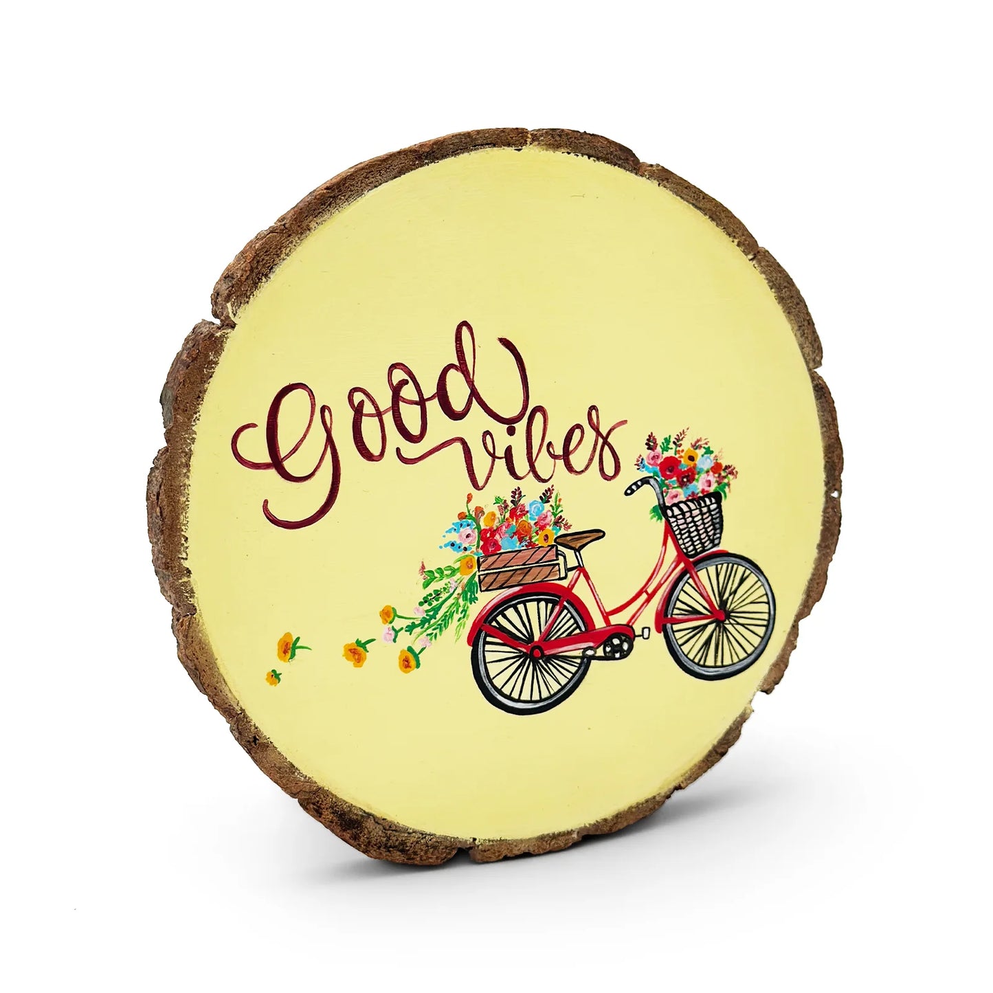 Good Vibes Hand-Painted Wooden Log Wall Hanging