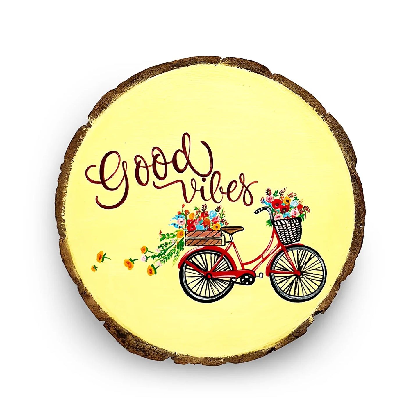 Good Vibes Hand-Painted Wooden Log Wall Hanging