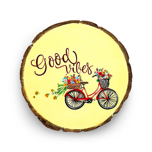 Good Vibes Hand-Painted Wooden Log Wall Hanging