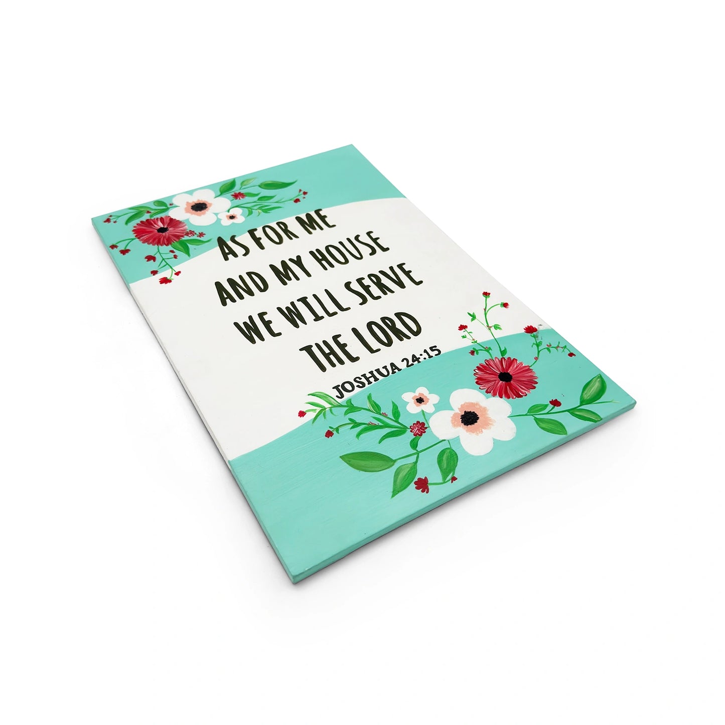Joshua 24:15 Hand-Painted Wooden Wall Hanging In Floral Theme