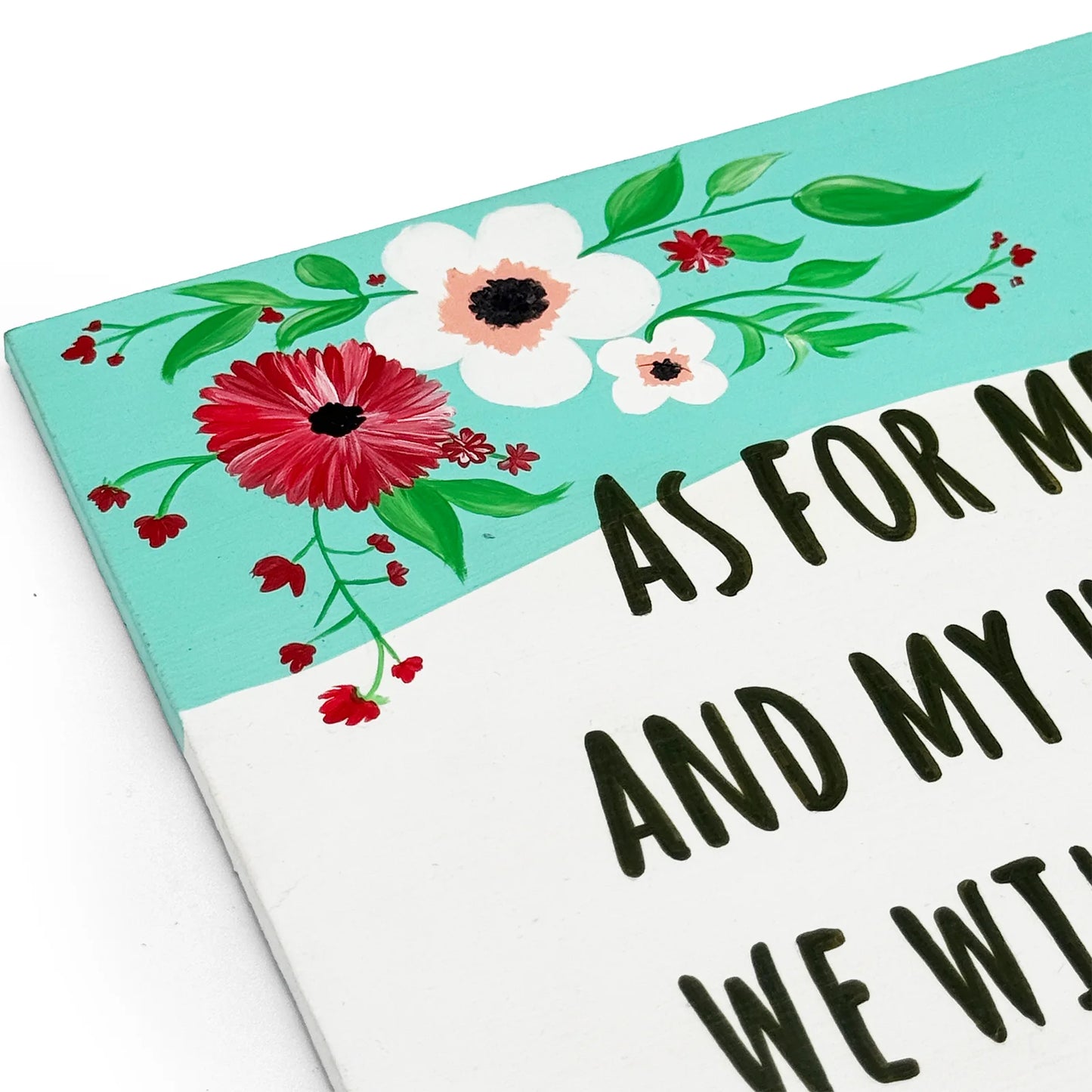 Joshua 24:15 Hand-Painted Wooden Wall Hanging In Floral Theme