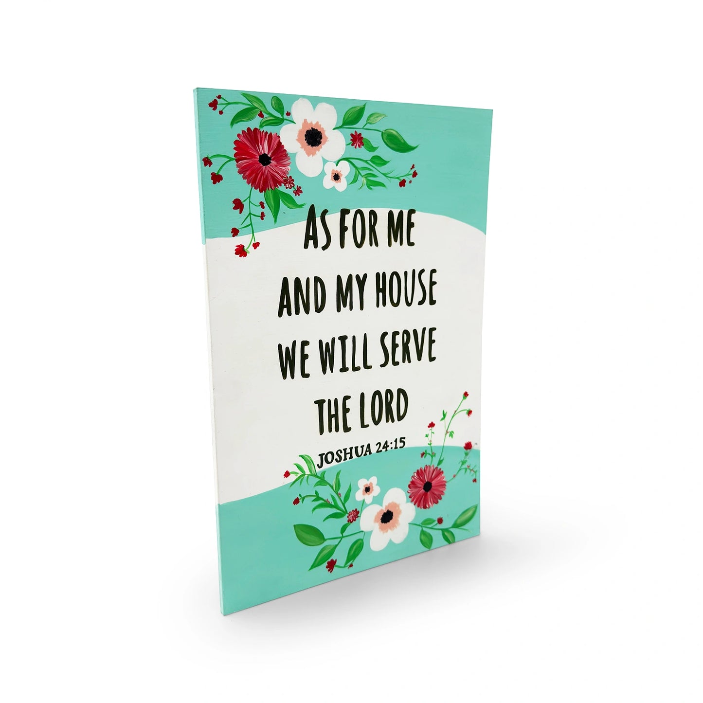 Joshua 24:15 Hand-Painted Wooden Wall Hanging In Floral Theme