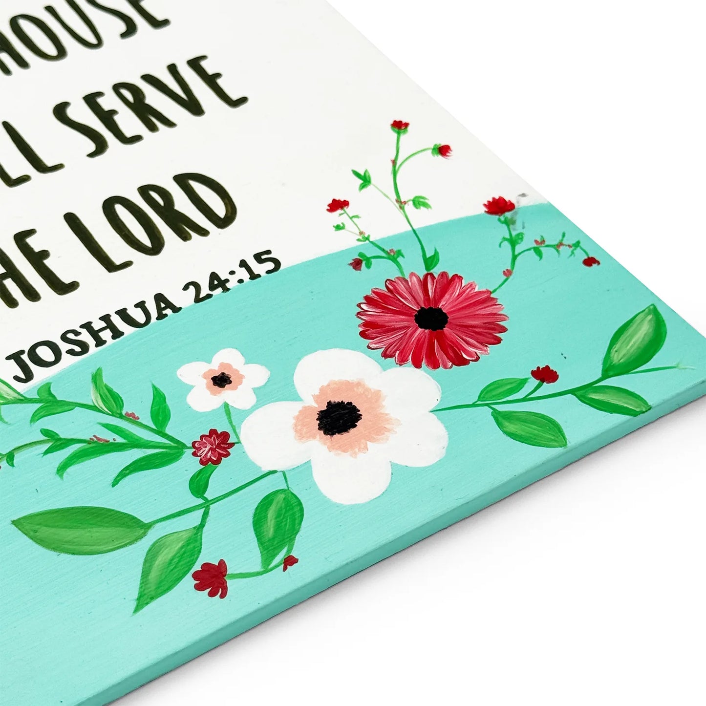 Joshua 24:15 Hand-Painted Wooden Wall Hanging In Floral Theme