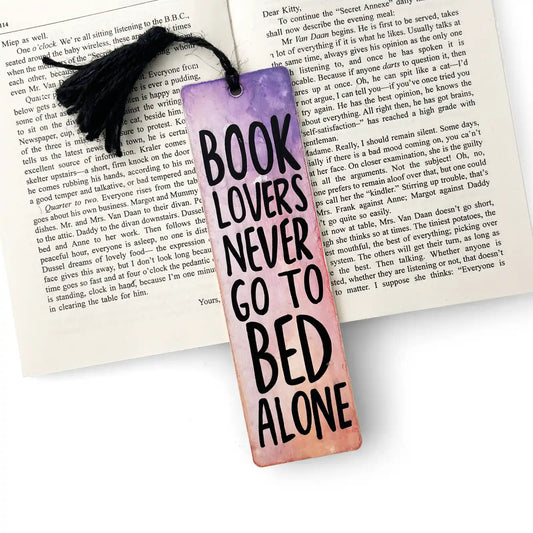 Hand-Painted Wooden Bookmark - Book Lovers Never Go To Bed Alone