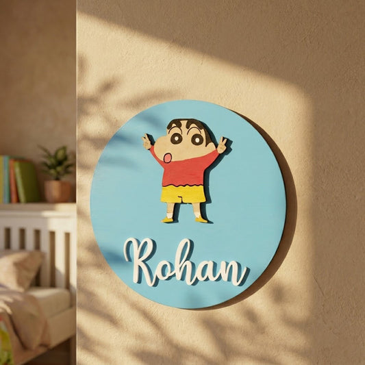 Shin-Chan Themed Hand-Painted Wooden Name Plate For Kids