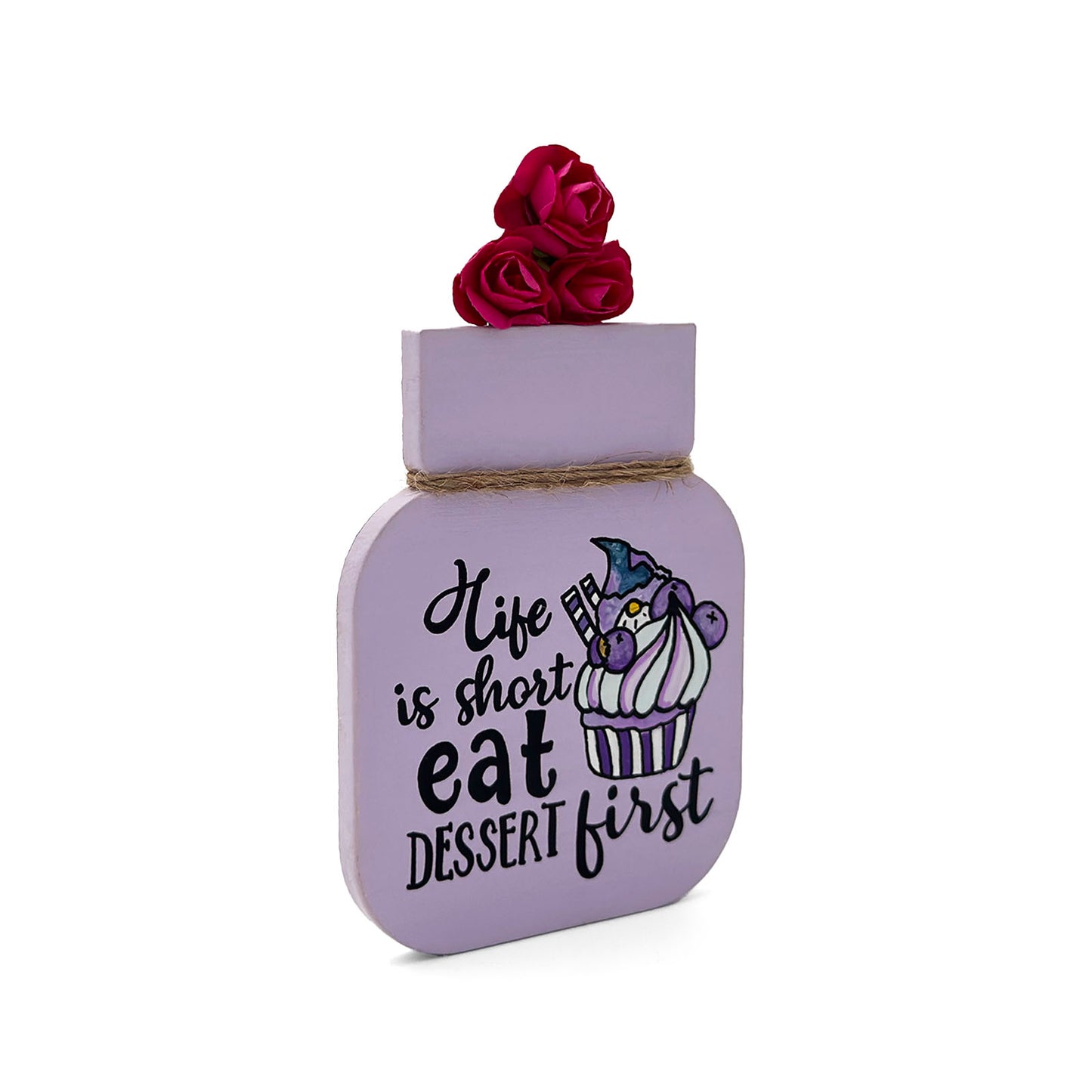 Life Is Short Eat Dessert First Hand-Painted Wooden Mason Jar Fridge Magnet - Purple