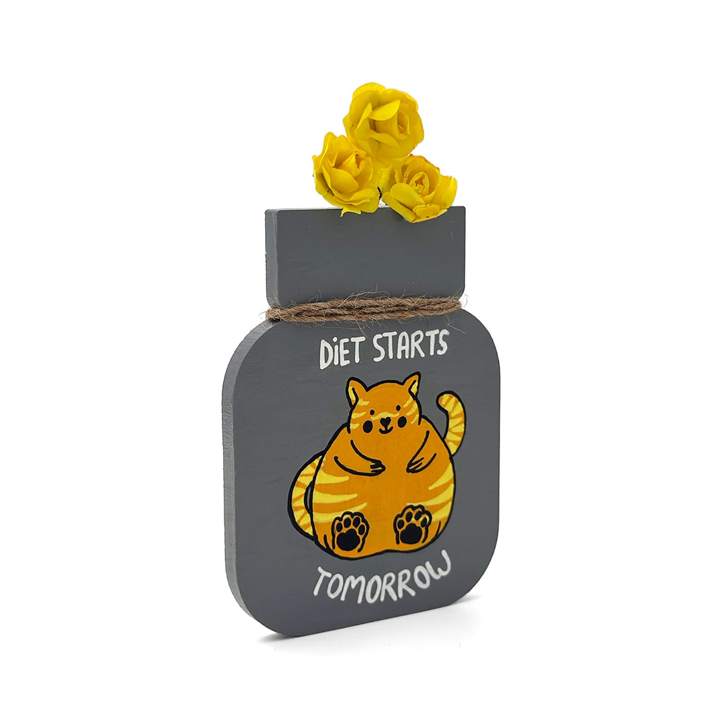 Diet Starts Tomorrow Hand-Painted Wooden Mason Jar Fridge Magnet - Grey