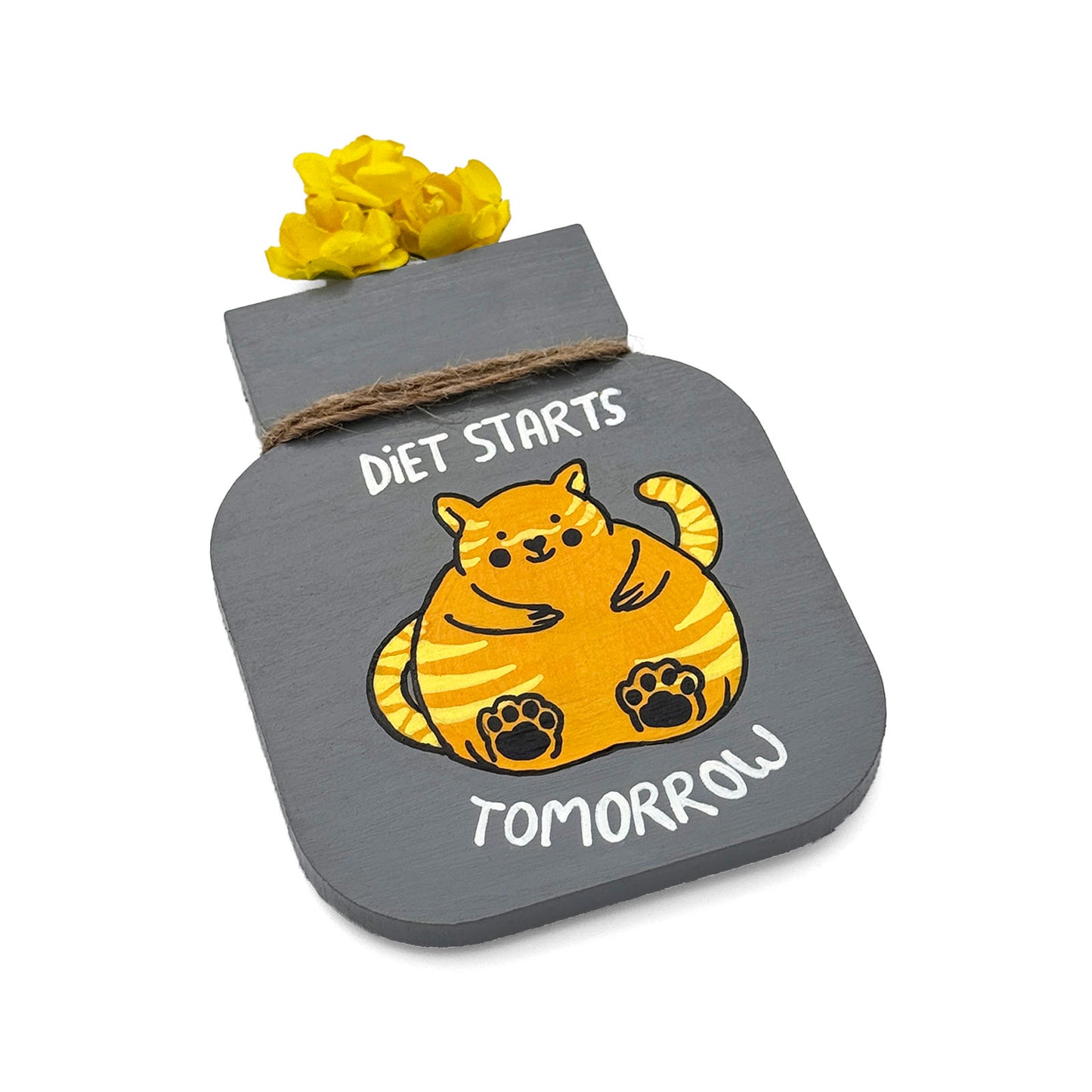 Diet Starts Tomorrow Hand-Painted Wooden Mason Jar Fridge Magnet - Grey