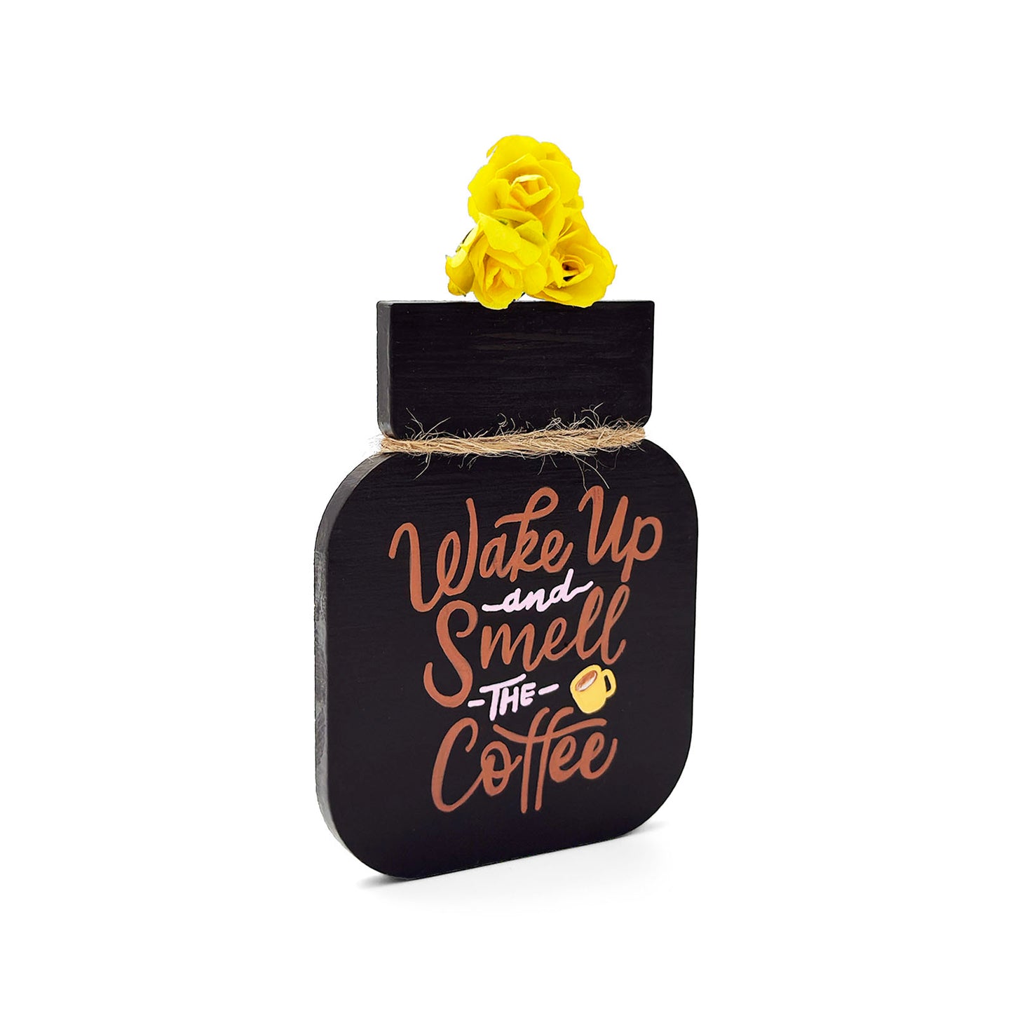 Wake Up And Smell The Coffee Hand-Painted Wooden Mason Jar Fridge Magnet - Black