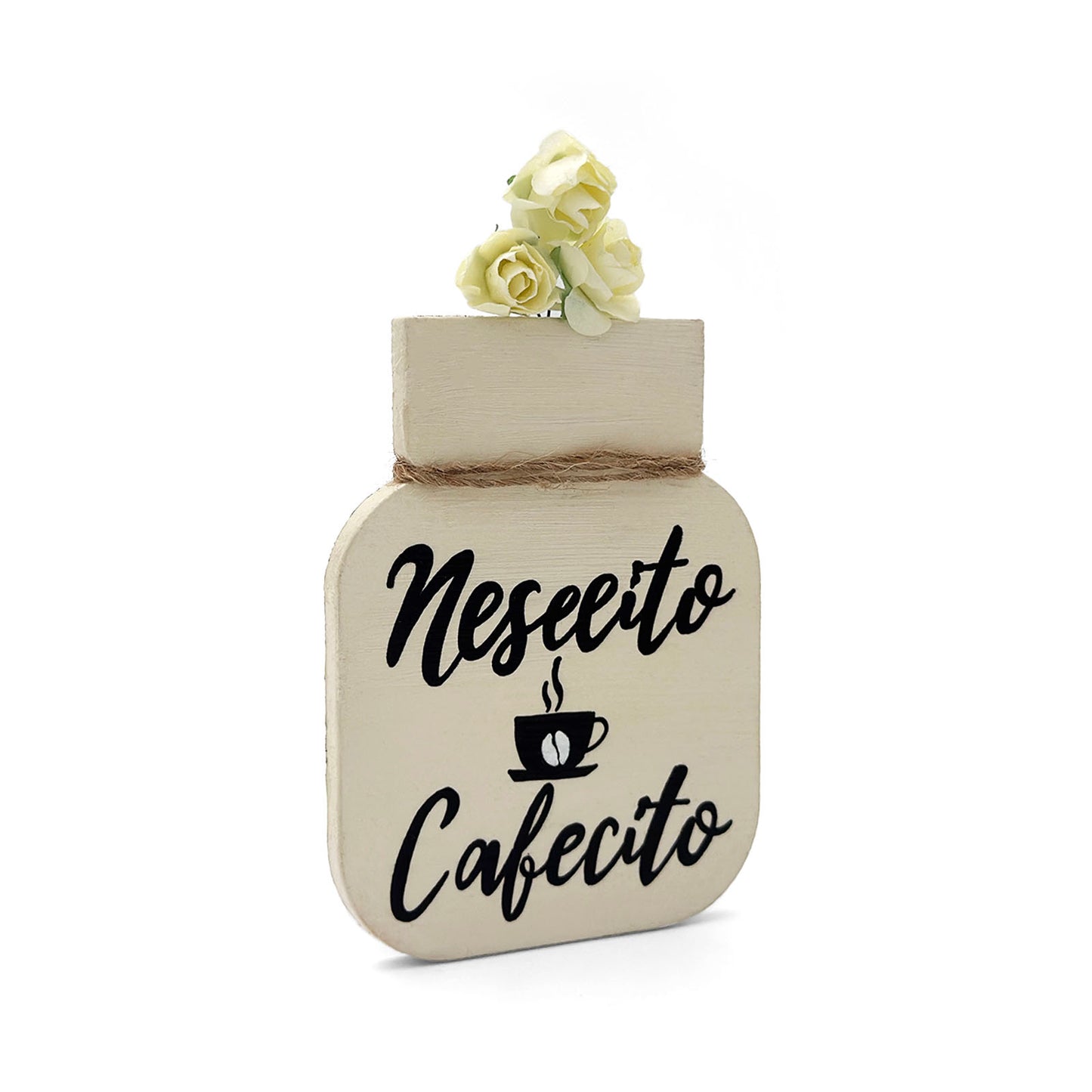 Nesecito Cafecito Hand-Painted Wooden Mason Jar Fridge Magnet - Cream