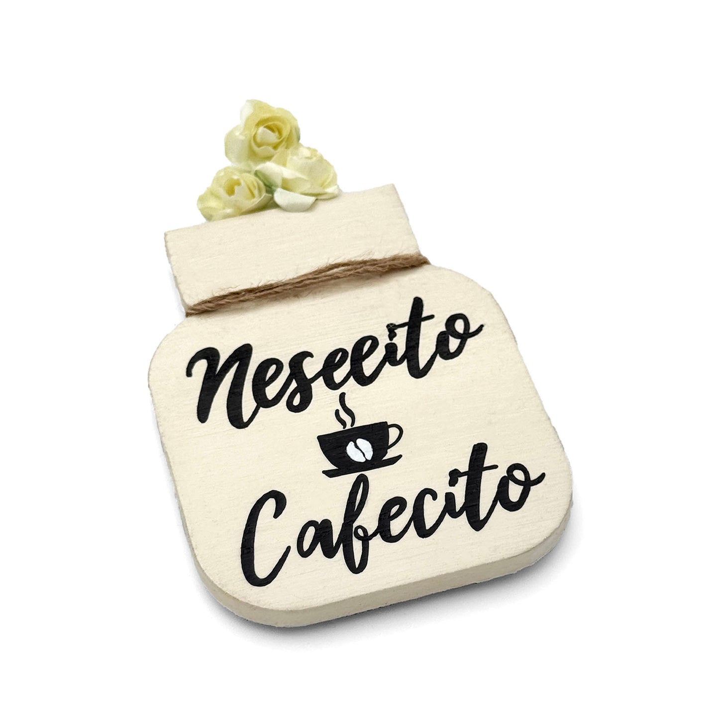 Nesecito Cafecito Hand-Painted Wooden Mason Jar Fridge Magnet - Cream