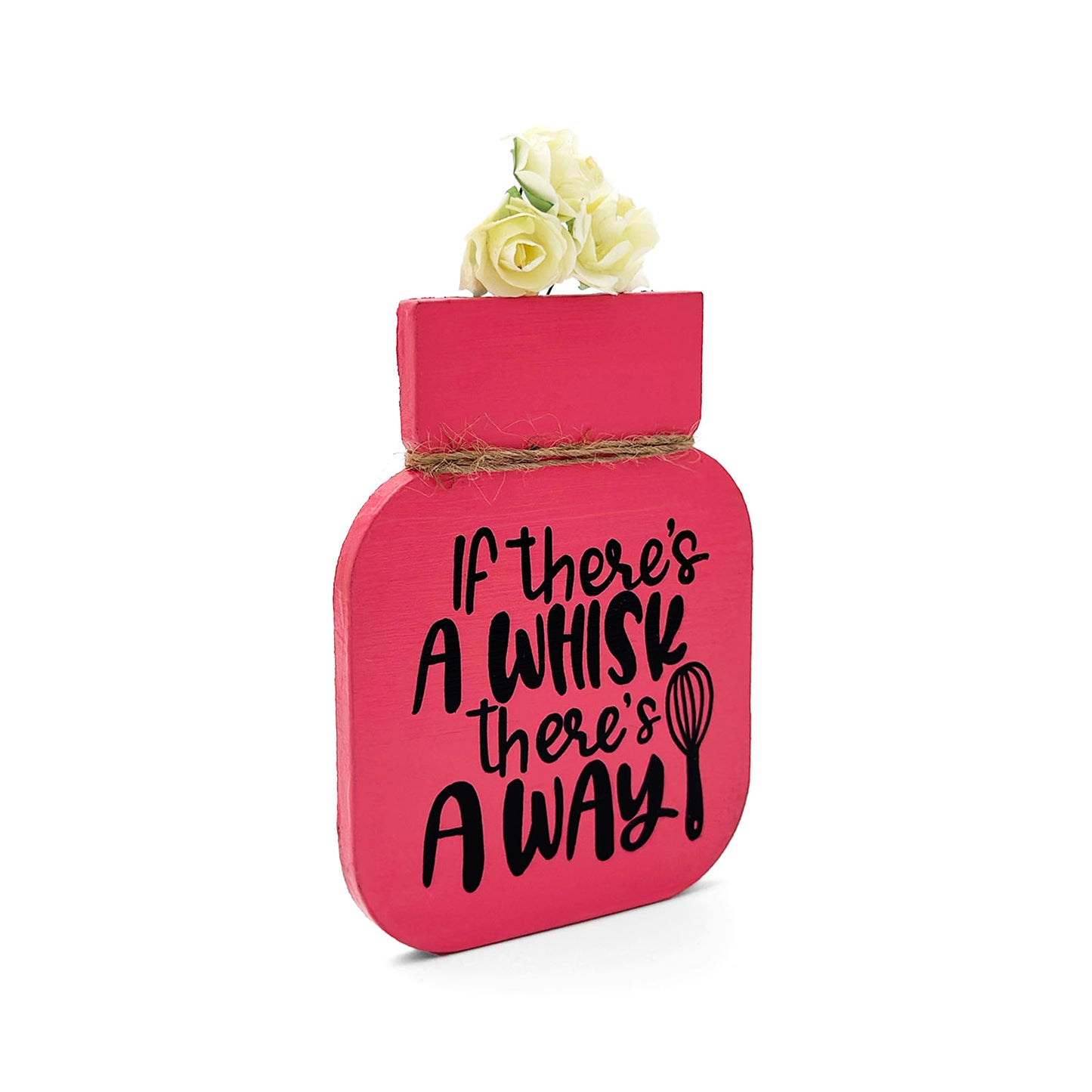 If There's A Whisk There's A Way Hand-Painted Wooden Mason Jar Fridge Magnet - Pink