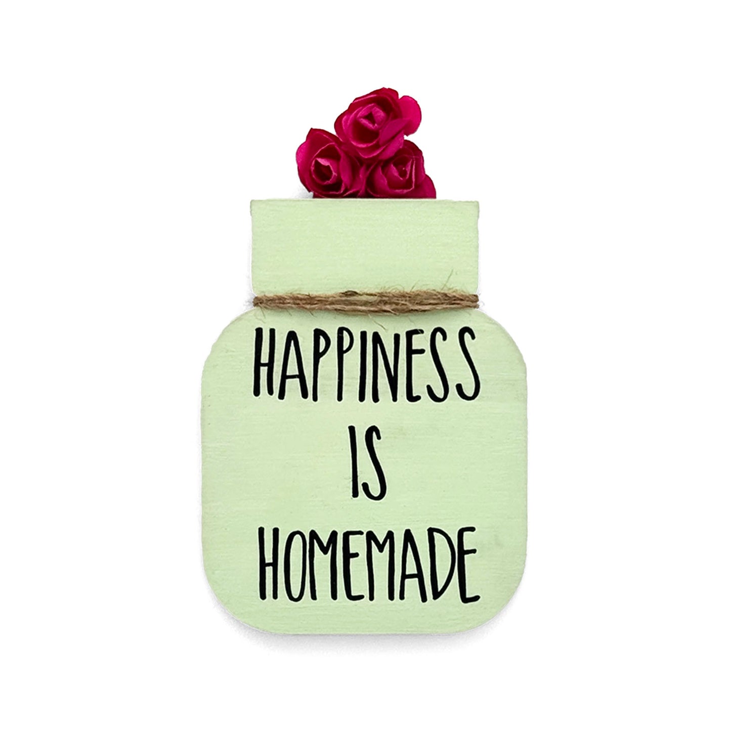 Happiness Is Homemade Hand-Painted Wooden Mason Jar Fridge Magnet - Pastel Green