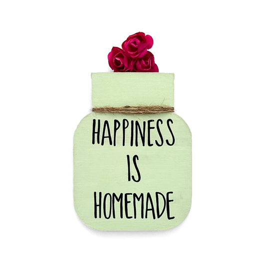 Happiness Is Homemade Hand-Painted Wooden Mason Jar Fridge Magnet - Pastel Green