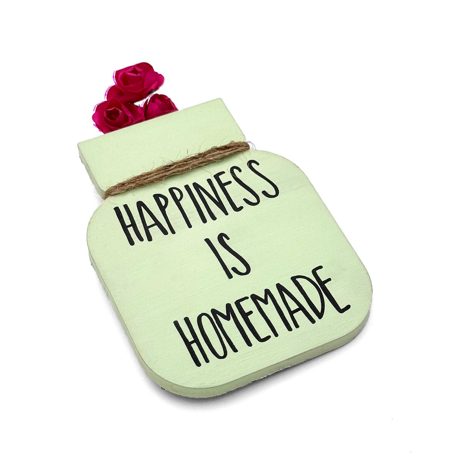 Happiness Is Homemade Hand-Painted Wooden Mason Jar Fridge Magnet - Pastel Green