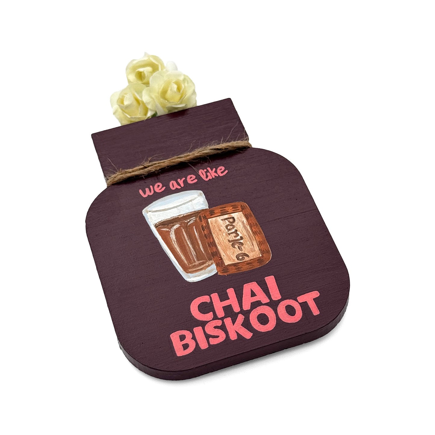 We Are Like Chai Biskoot Hand-Painted Wooden Mason Jar Fridge Magnet - Plum