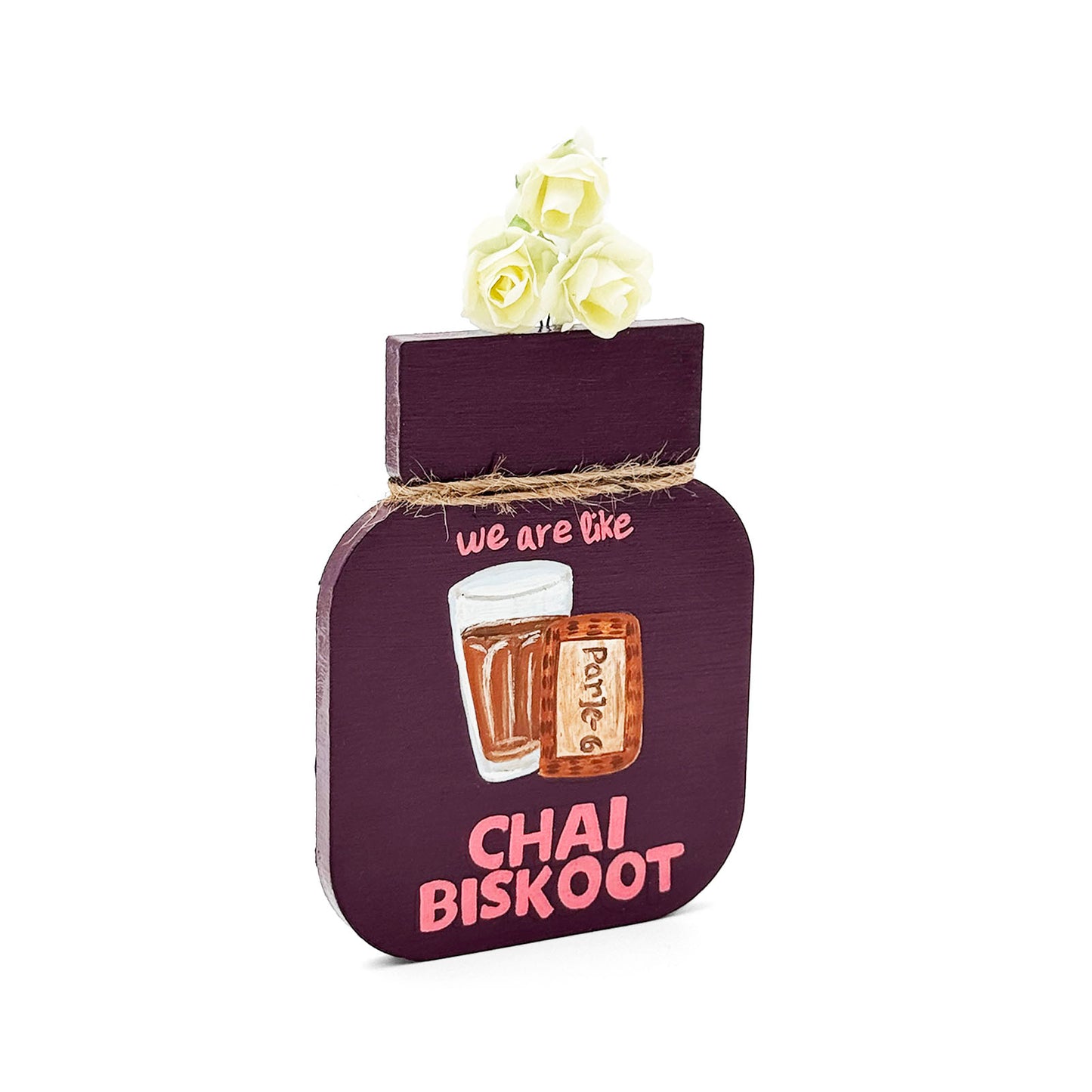 We Are Like Chai Biskoot Hand-Painted Wooden Mason Jar Fridge Magnet - Plum