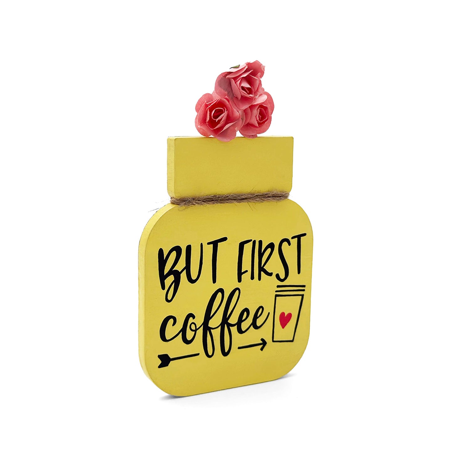 But First Coffee Hand-Painted Wooden Mason Jar Fridge Magnet - Yellow