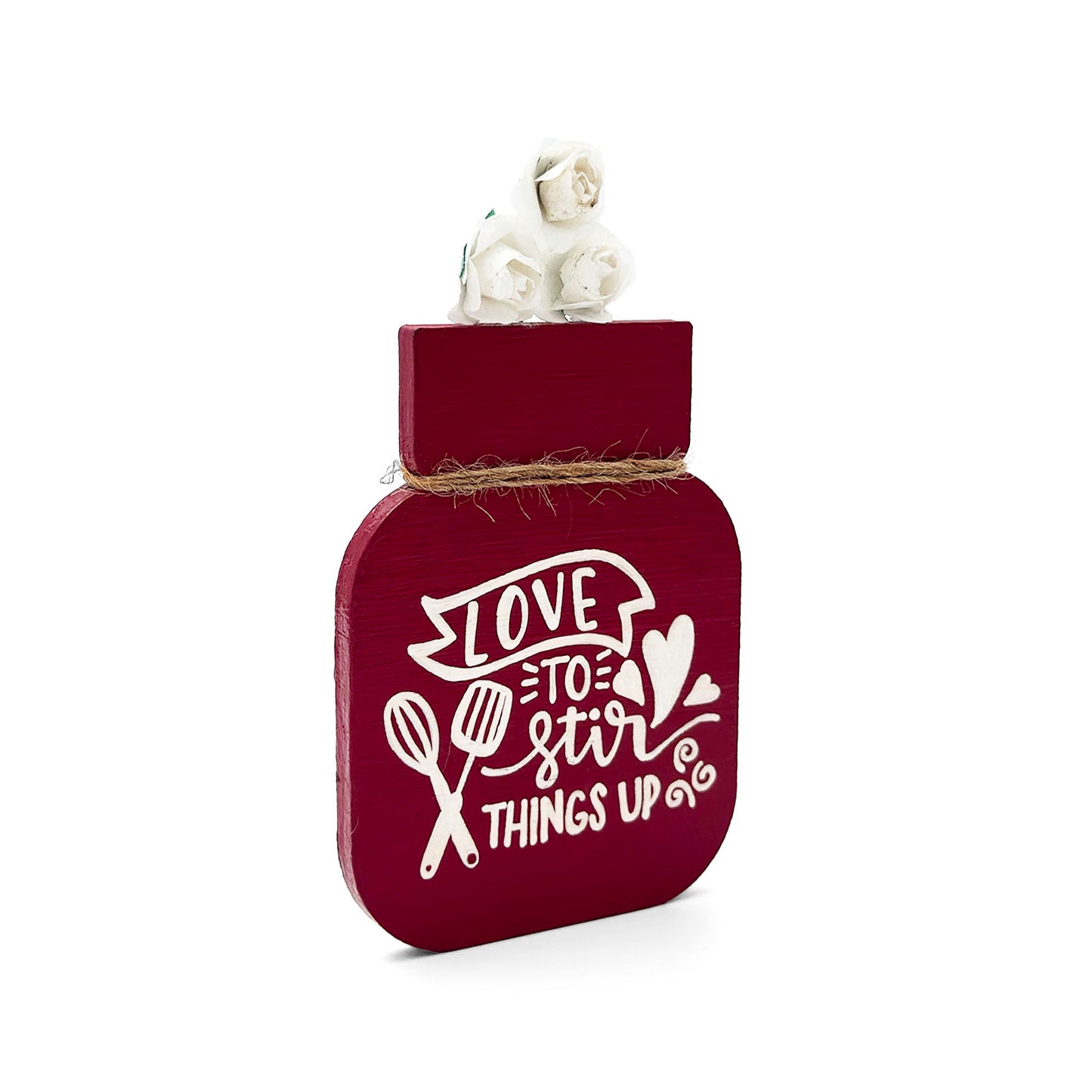 Love To Stir Things Up Hand-Painted Wooden Mason Jar Fridge Magnet - Maroon