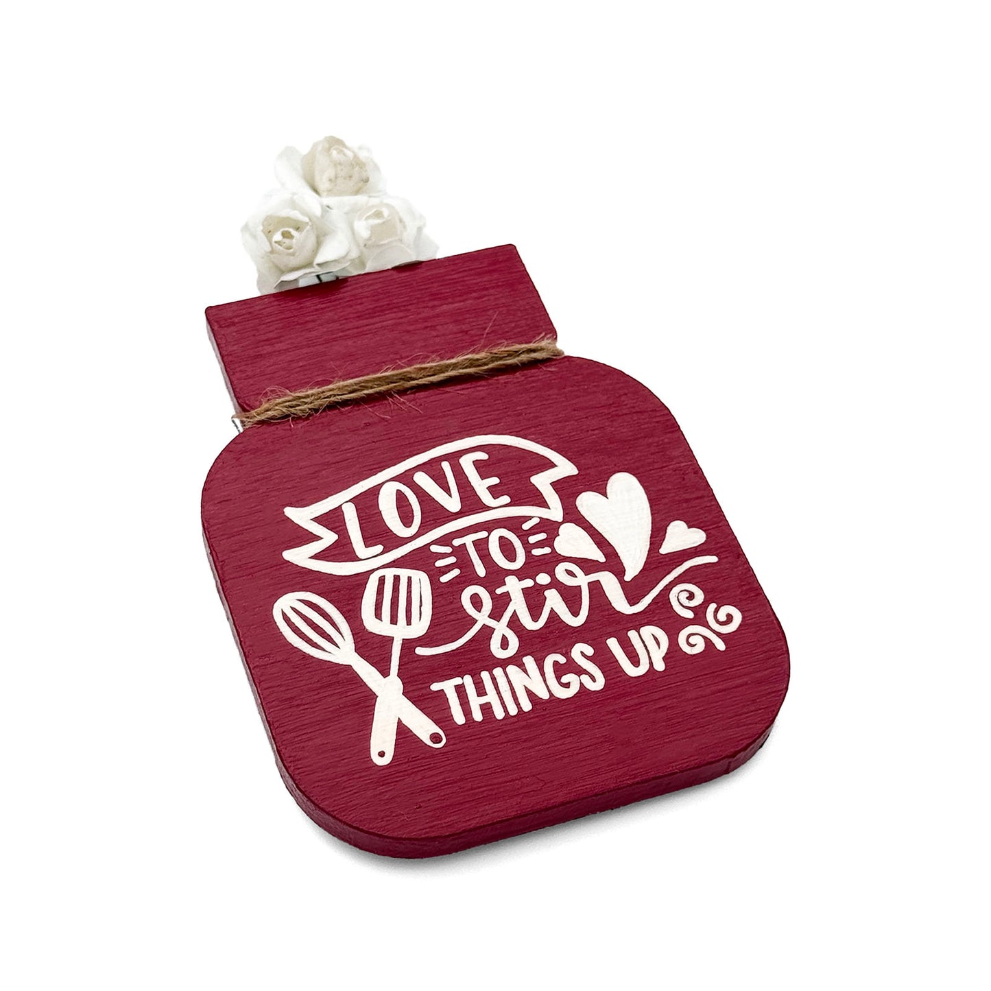 Love To Stir Things Up Hand-Painted Wooden Mason Jar Fridge Magnet - Maroon