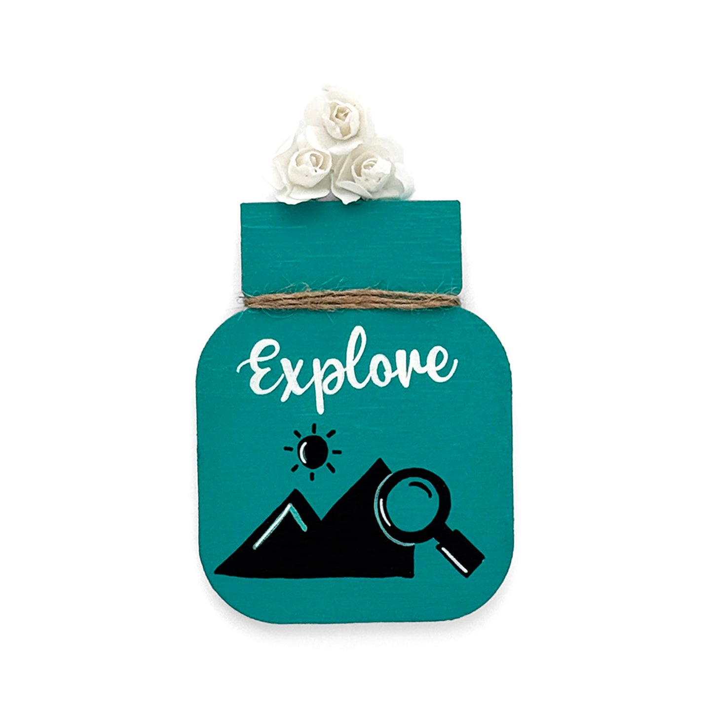 Explore Hand-Painted Wooden Mason Jar Fridge Magnet - Teal